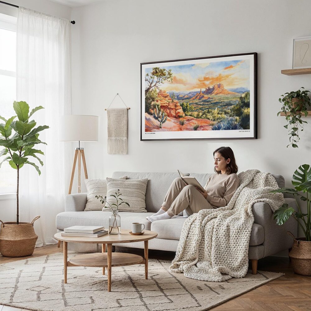 04 - Framed Sedona AZ Watercolor - Horizontal Canvas Print - Scandi Living Room.jpg 04 - Framed Sedona AZ Watercolor - Horizontal Canvas Print - Scandi Living Room.jpg