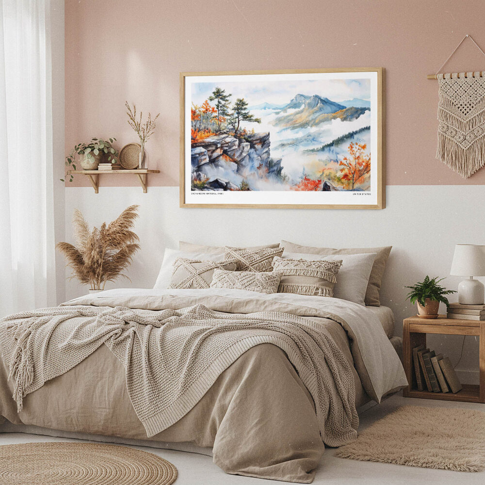 04 - Framed Shenandoah National Park Watercolor - Horizontal Art Print in Boho Bedroom.jpg 04 - Framed Shenandoah National Park Watercolor - Horizontal Art Print in Boho Bedroom.jpg