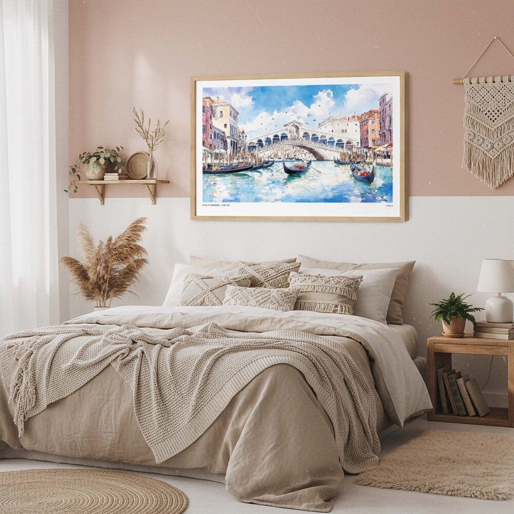 04 - Framed Venice Italy Rialto Bridge Watercolor Art - Horizontal Art Print in Boho Bedroom.jpg 04 - Framed Venice Italy Rialto Bridge Watercolor Art - Horizontal Art Print in Boho Bedroom.jpg