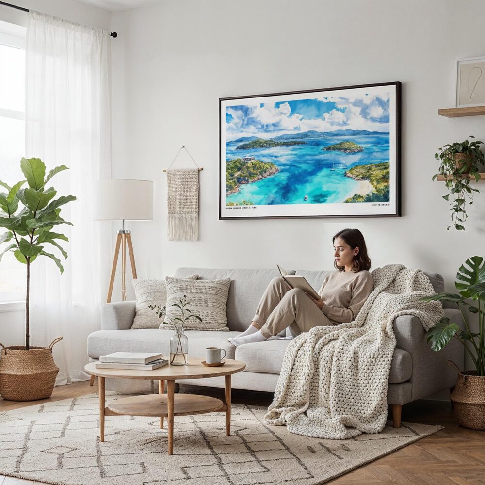 04 - Framed Virgin Islands National Park Watercolor - Horizontal Canvas Print - Scandi Living Room.jpg 04 - Framed Virgin Islands National Park Watercolor - Horizontal Canvas Print - Scandi Living Room.jpg