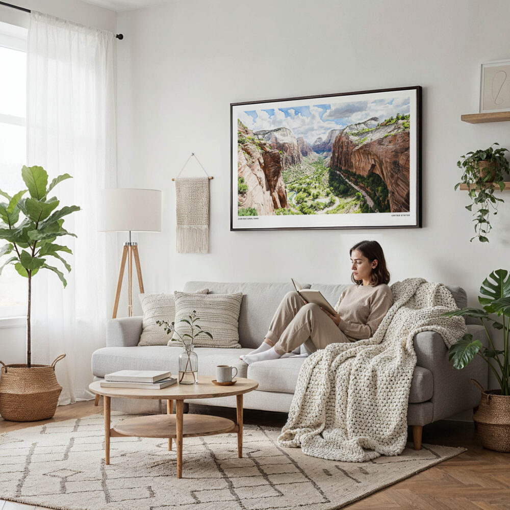 04 - Framed Zion National Park Watercolor - Horizontal Canvas Print - Scandi Living Room.jpg 04 - Framed Zion National Park Watercolor - Horizontal Canvas Print - Scandi Living Room.jpg