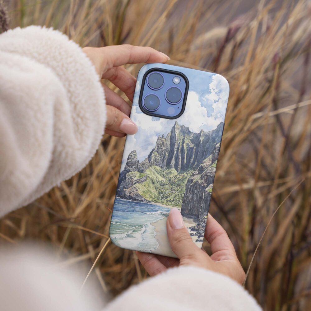 04 - Hawaii Na pali Coast - Watercolor Art Phone Case - Female hand.jpg 04 - Hawaii Na pali Coast - Watercolor Art Phone Case - Female hand.jpg