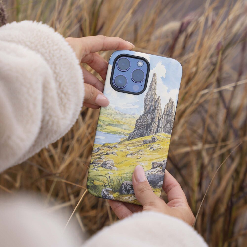 04 - Isle of Skye Watercolor Art Phone Case - Female hand.jpg 04 - Isle of Skye Watercolor Art Phone Case - Female hand.jpg