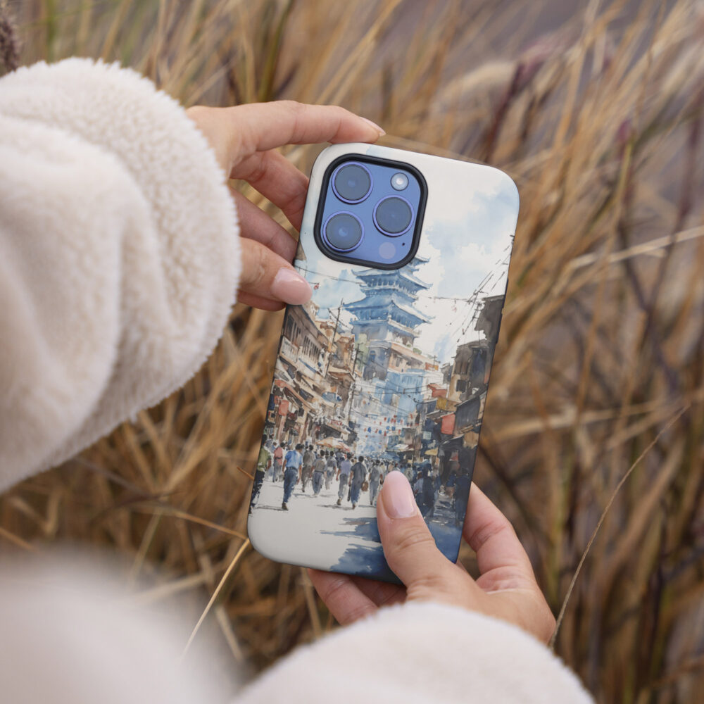 04 - Kathmandu Nepal Watercolor Art Phone Case - Female hand.jpg 04 - Kathmandu Nepal Watercolor Art Phone Case - Female hand.jpg