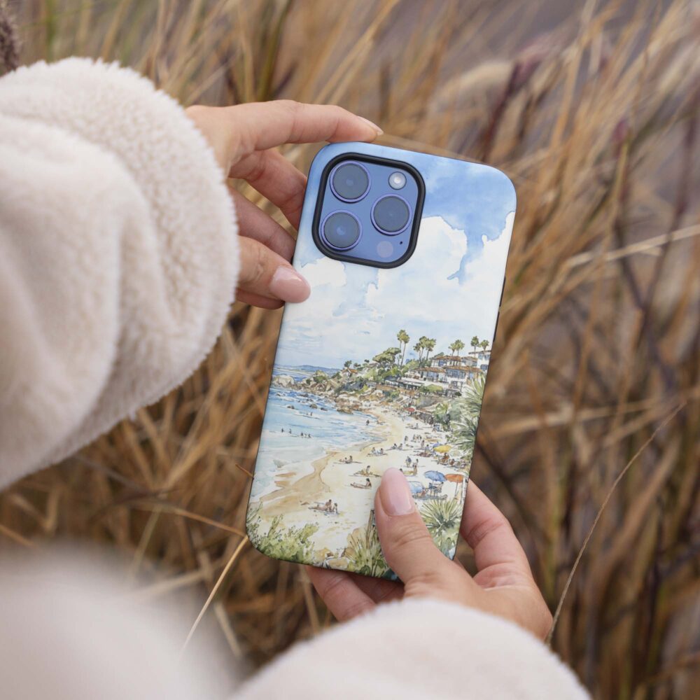 04 - Laguna Beach Watercolor Art Phone Case - Female hand.jpg 04 - Laguna Beach Watercolor Art Phone Case - Female hand.jpg