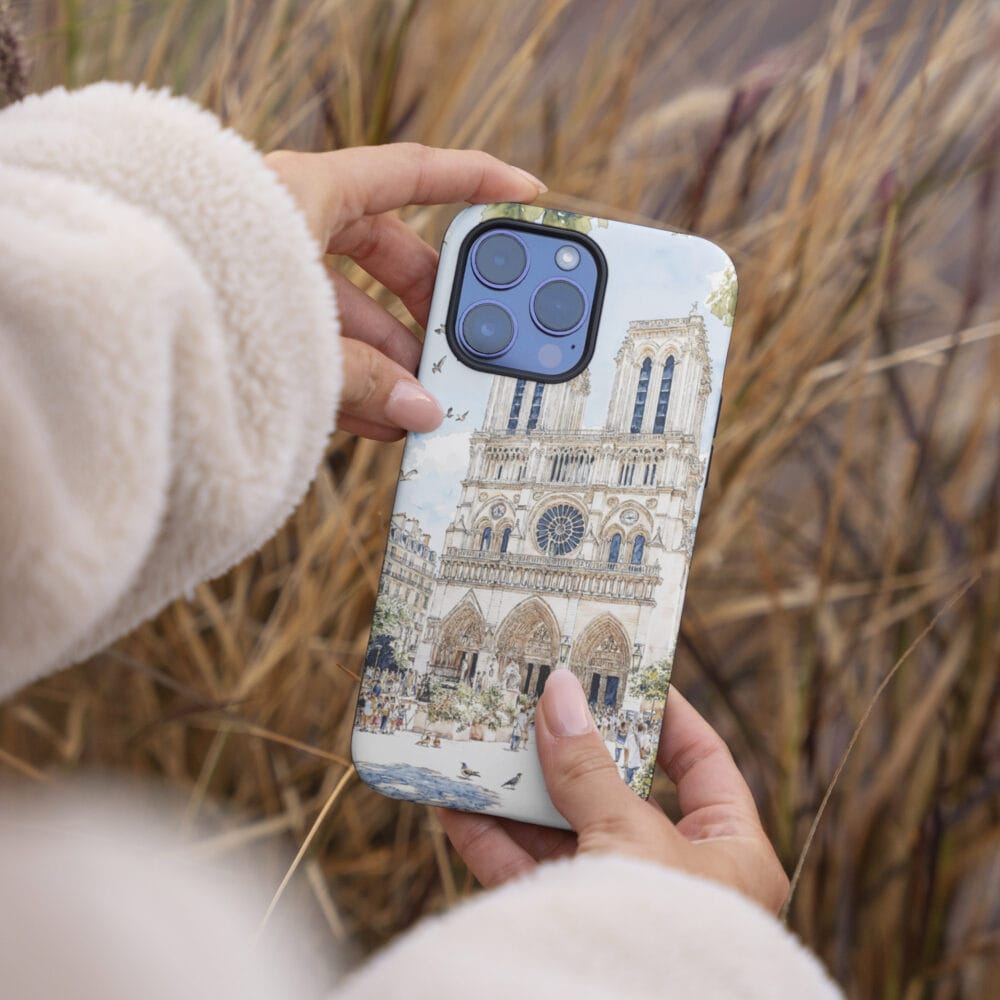04 - Notre Dame Watercolor Art Phone Case - Female hand.jpg 04 - Notre Dame Watercolor Art Phone Case - Female hand.jpg