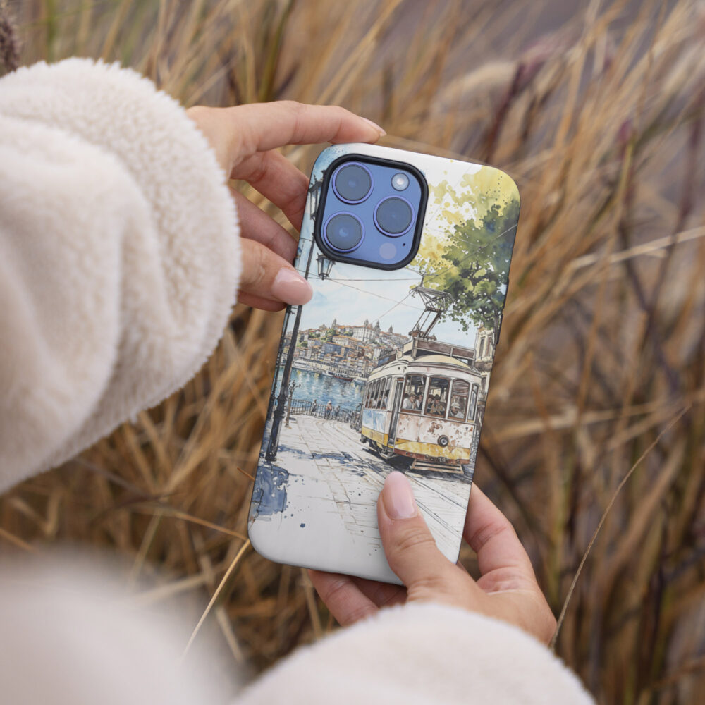 04 - Porto Tram Art - Watercolor Art Phone Case - Female hand.jpg 04 - Porto Tram Art - Watercolor Art Phone Case - Female hand.jpg