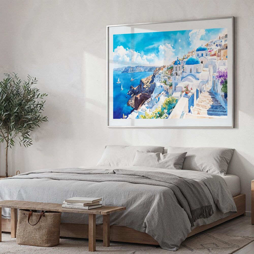 04 - Santorini Blue Dome Church Watercolor Art - Horizontal Art - Digital Download - Bedroom.jpg 04 - Santorini Blue Dome Church Watercolor Art - Horizontal Art - Digital Download - Bedroom.jpg