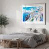 04 - Santorini Blue Dome Church Watercolor Art - Horizontal Art - Digital Download - Bedroom.jpg
