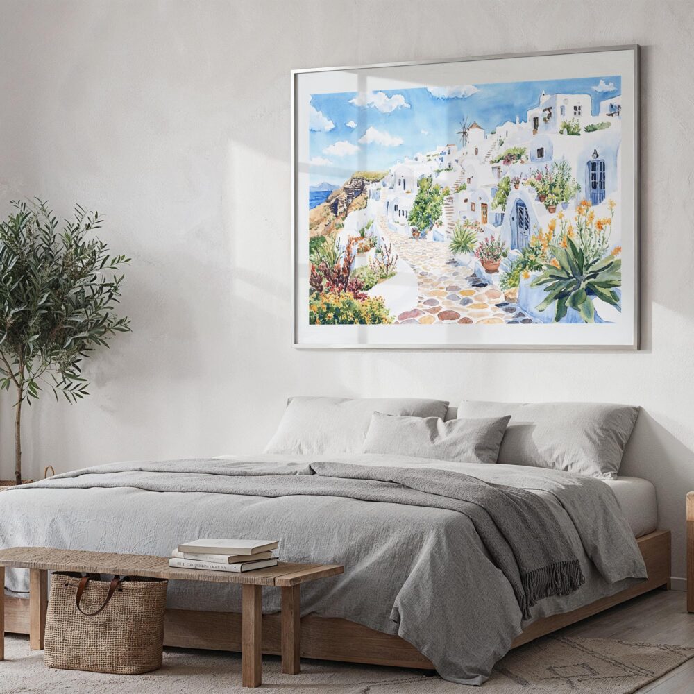 04 - Santorini Watercolor Art - Horizontal Art - Digital Download - Bedroom.jpg 04 - Santorini Watercolor Art - Horizontal Art - Digital Download - Bedroom.jpg