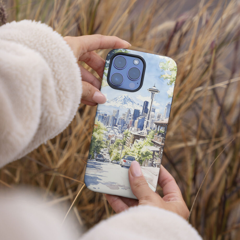 04 - Seattle Skyline - Watercolor Art Phone Case - Female hand.jpg 04 - Seattle Skyline - Watercolor Art Phone Case - Female hand.jpg