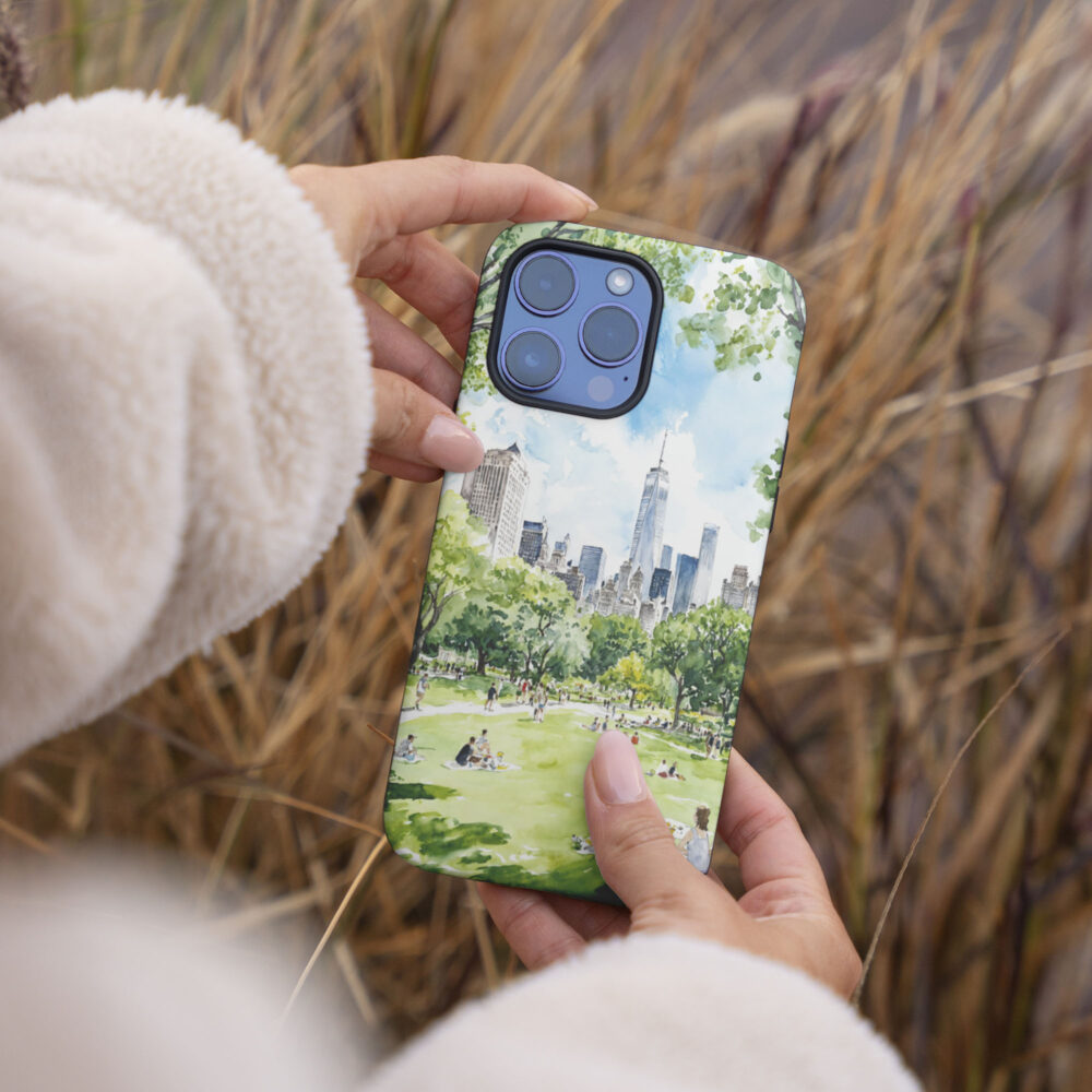 04 - Summer in New York Central Park Watercolor Art Phone Case - Female hand.jpg 04 - Summer in New York Central Park Watercolor Art Phone Case - Female hand.jpg