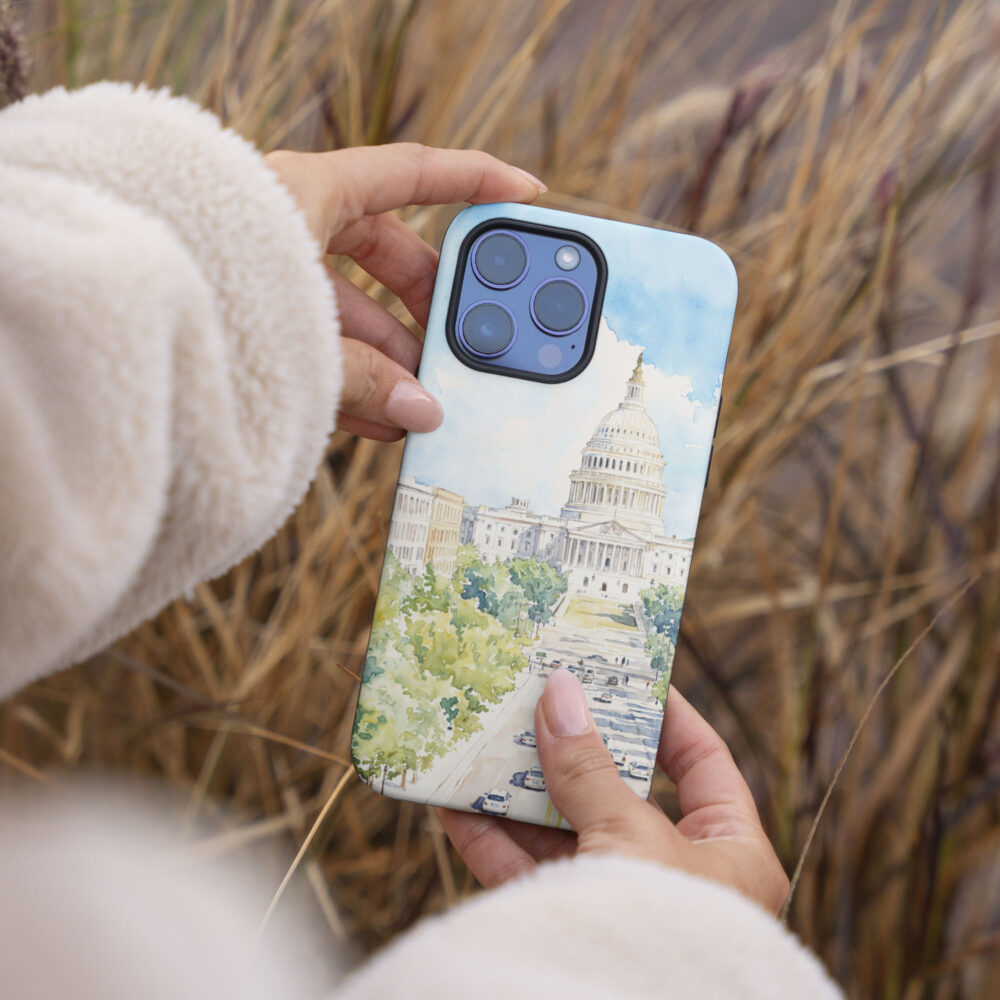 04 - Washington DC Watercolor Art Phone Case - Female hand.jpg 04 - Washington DC Watercolor Art Phone Case - Female hand.jpg
