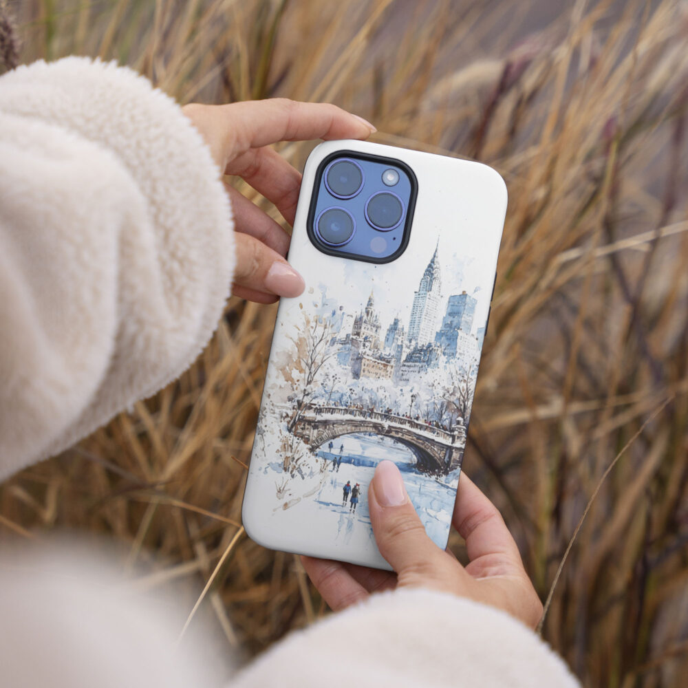 04 - White Christmas Central Park New York Watercolor Art Phone Case - Female hand.jpg 04 - White Christmas Central Park New York Watercolor Art Phone Case - Female hand.jpg