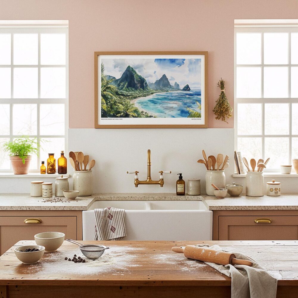 05 - Framed American Samoa National Park Watercolor - Horizontal Art Print in Farmhouse style Kitchen.jpg 05 - Framed American Samoa National Park Watercolor - Horizontal Art Print in Farmhouse style Kitchen.jpg