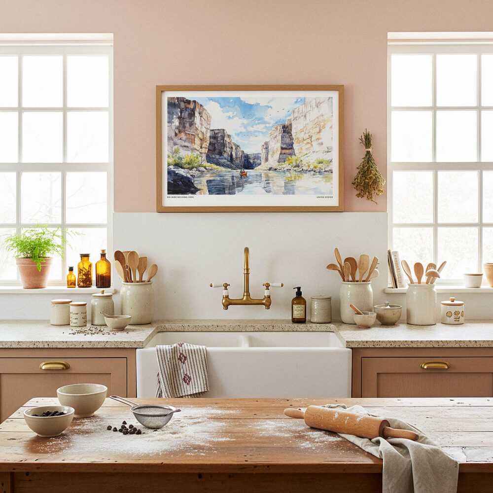 05 - Framed Big Bend National Park Watercolor - Horizontal Art Print in Farmhouse style Kitchen.jpg 05 - Framed Big Bend National Park Watercolor - Horizontal Art Print in Farmhouse style Kitchen.jpg