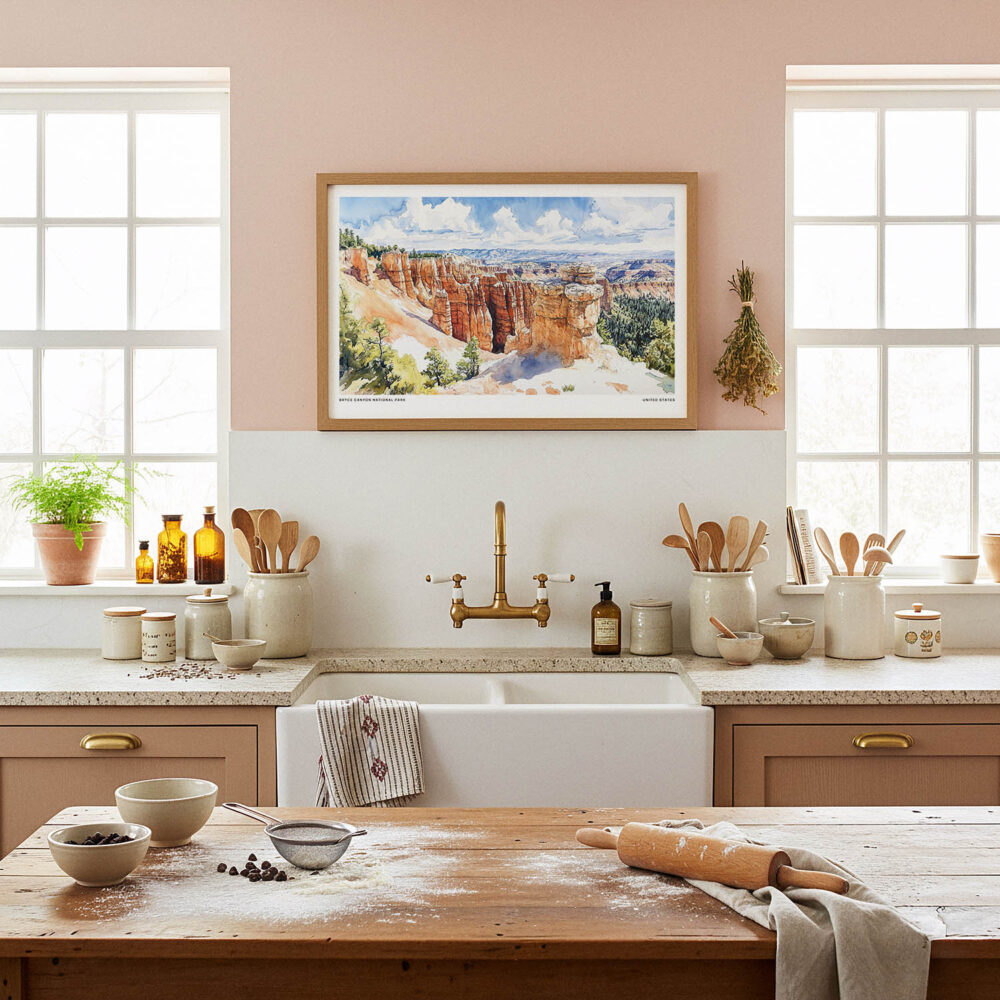 05 - Framed Bryce Canyon National Park Watercolor - Horizontal Art Print in Farmhouse style Kitchen.jpg 05 - Framed Bryce Canyon National Park Watercolor - Horizontal Art Print in Farmhouse style Kitchen.jpg