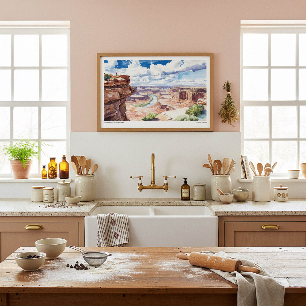 05 - Framed Canyonlands National Park Watercolor - Horizontal Art Print in Farmhouse style Kitchen.jpg 05 - Framed Canyonlands National Park Watercolor - Horizontal Art Print in Farmhouse style Kitchen.jpg