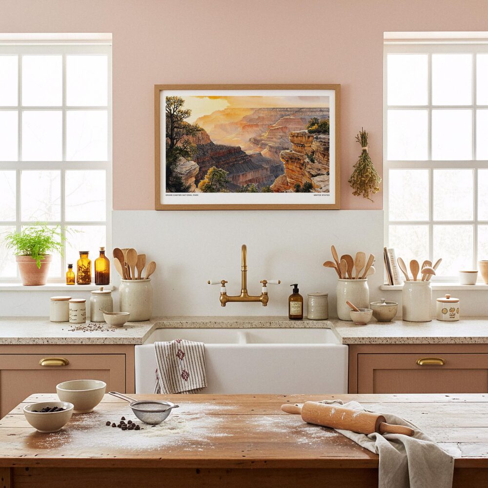 05 - Framed Grand Canyon National Park Watercolor - Horizontal Art Print in Farmhouse style Kitchen.jpg 05 - Framed Grand Canyon National Park Watercolor - Horizontal Art Print in Farmhouse style Kitchen.jpg