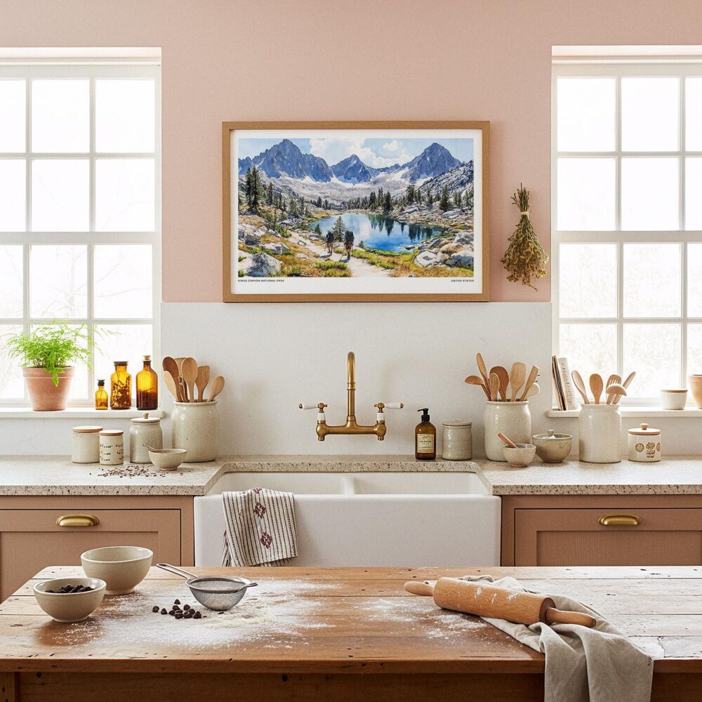05 - Framed Kings Canyon National Park Watercolor - Horizontal Art Print in Farmhouse style Kitchen.jpg 05 - Framed Kings Canyon National Park Watercolor - Horizontal Art Print in Farmhouse style Kitchen.jpg