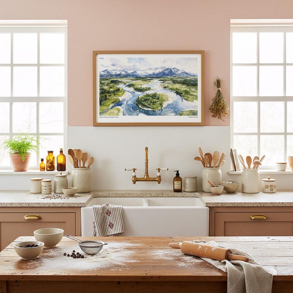 05 - Framed Kobuk Valley National Park Watercolor - Horizontal Art Print in Farmhouse style Kitchen.jpg 05 - Framed Kobuk Valley National Park Watercolor - Horizontal Art Print in Farmhouse style Kitchen.jpg