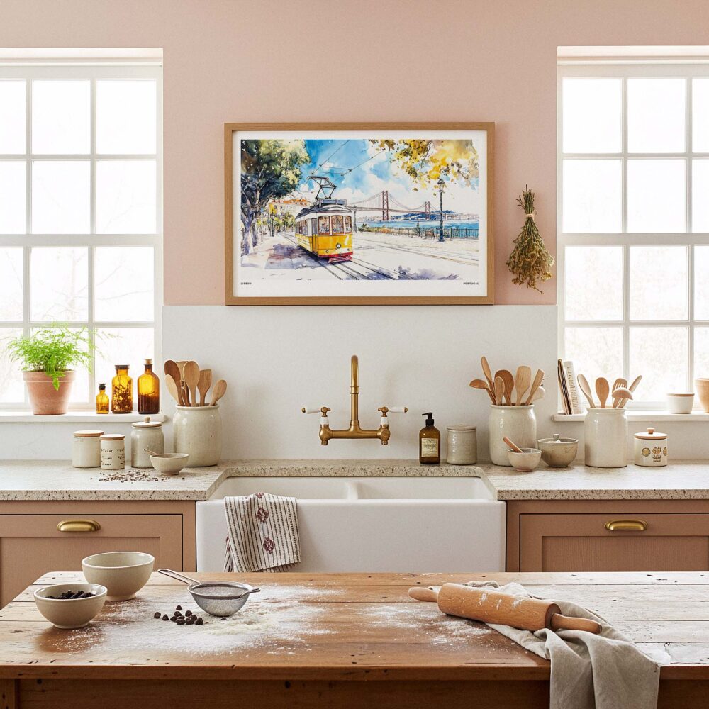 05 - Framed Lisbon Portugal Yellow Tram Watercolor Art - Horizontal Art Print in Farmhouse style Kitchen - Horizontal.jpg 05 - Framed Lisbon Portugal Yellow Tram Watercolor Art - Horizontal Art Print in Farmhouse style Kitchen - Horizontal.jpg