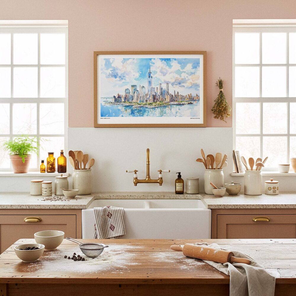05 - Framed New York City Skyline Watercolor Art - Horizontal Art Print in Farmhouse style Kitchen - Horizontal.jpg 05 - Framed New York City Skyline Watercolor Art - Horizontal Art Print in Farmhouse style Kitchen - Horizontal.jpg