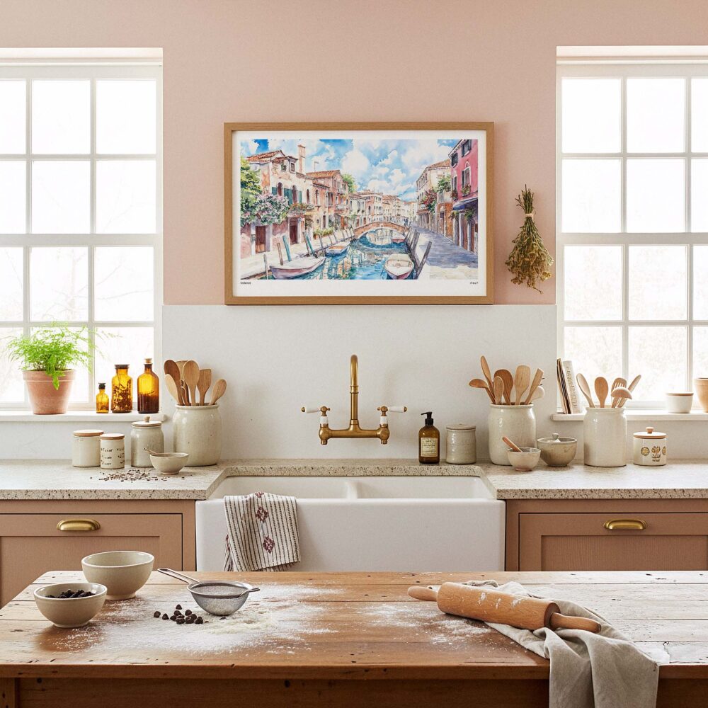 05 - Framed Venice Italy Canals Watercolor Art - Horizontal Art Print in Farmhouse style Kitchen.jpg 05 - Framed Venice Italy Canals Watercolor Art - Horizontal Art Print in Farmhouse style Kitchen.jpg