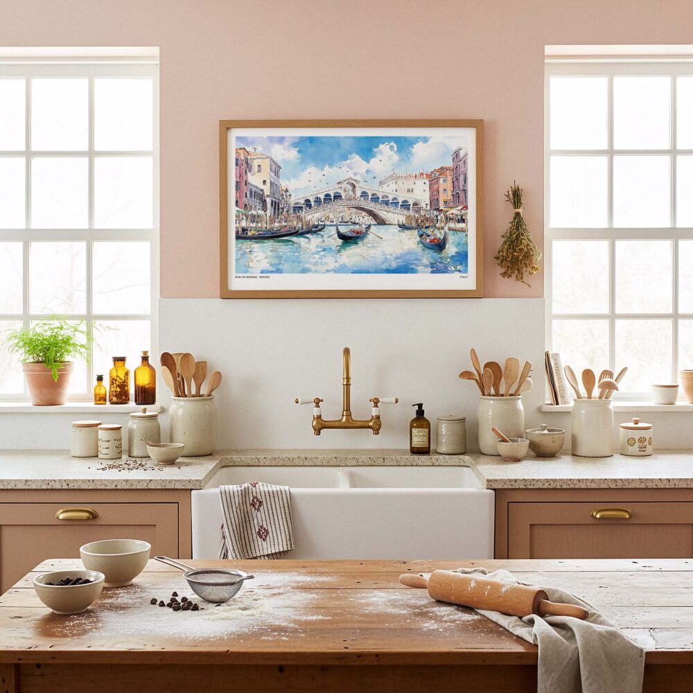 05 - Framed Venice Italy Rialto Bridge Watercolor Art - Horizontal Art Print in Farmhouse style Kitchen.jpg 05 - Framed Venice Italy Rialto Bridge Watercolor Art - Horizontal Art Print in Farmhouse style Kitchen.jpg