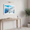 05 - Santorini Blue Dome Church Watercolor Art - Horizontal Art - Digital Download - Hallway.jpg