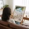 05 - Woman Holding Framed Morning Coffee in Lisbon Watercolor Art Print - Vertical.jpg