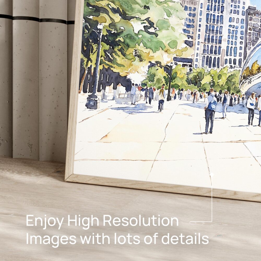 06 - Chicago Cloud Gate Watercolor Art - Horizontal Art - Digital Download - Detail Zoom .jpg 06 - Chicago Cloud Gate Watercolor Art - Horizontal Art - Digital Download - Detail Zoom .jpg