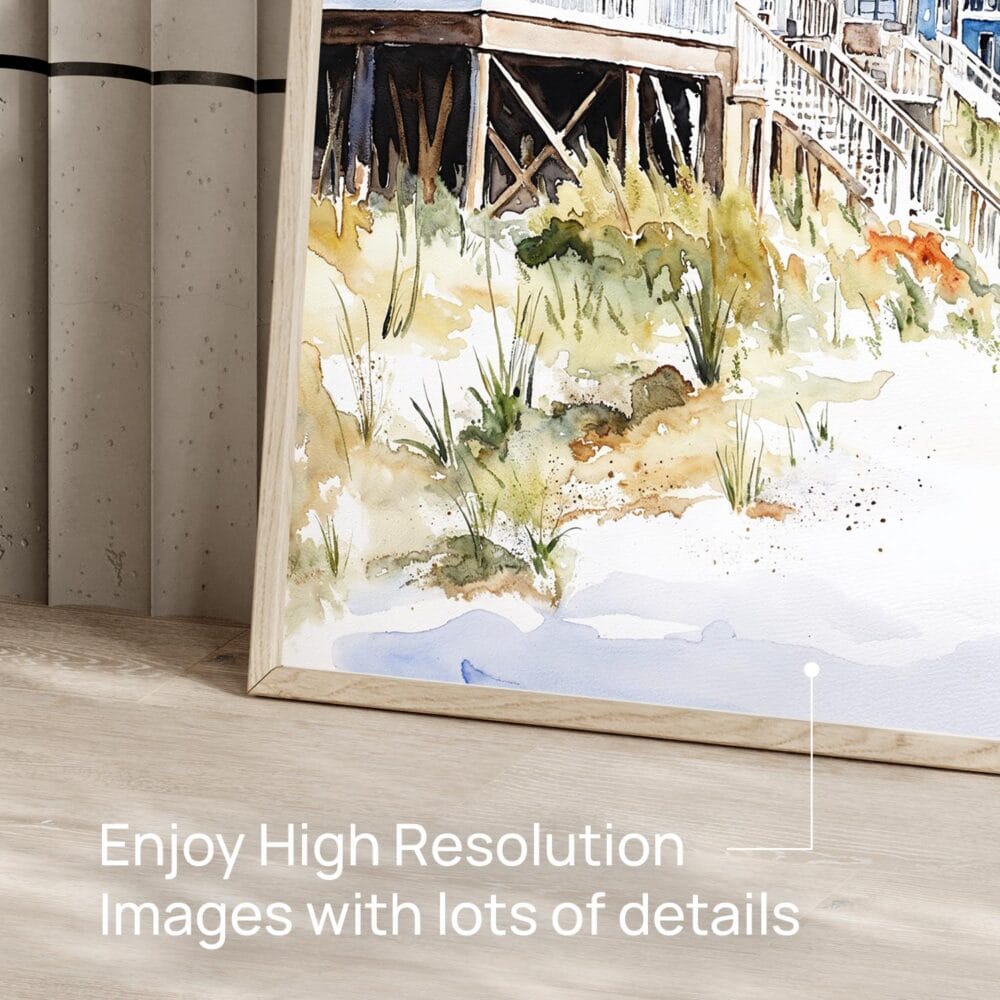 06 - Cottages at Outer Banks NC Watercolor - Horizontal Art - Digital Download - Detail Zoom.jpg 06 - Cottages at Outer Banks NC Watercolor - Horizontal Art - Digital Download - Detail Zoom.jpg