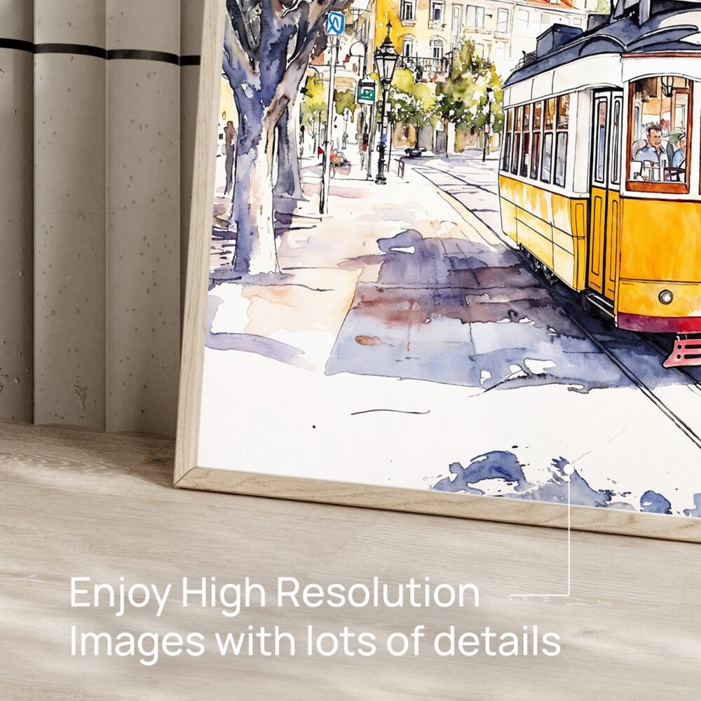 06 - Lisbon Portugal Yellow Tram Watercolor Art - Horizontal Art - Digital Download - Detail Zoom .jpg 06 - Lisbon Portugal Yellow Tram Watercolor Art - Horizontal Art - Digital Download - Detail Zoom .jpg