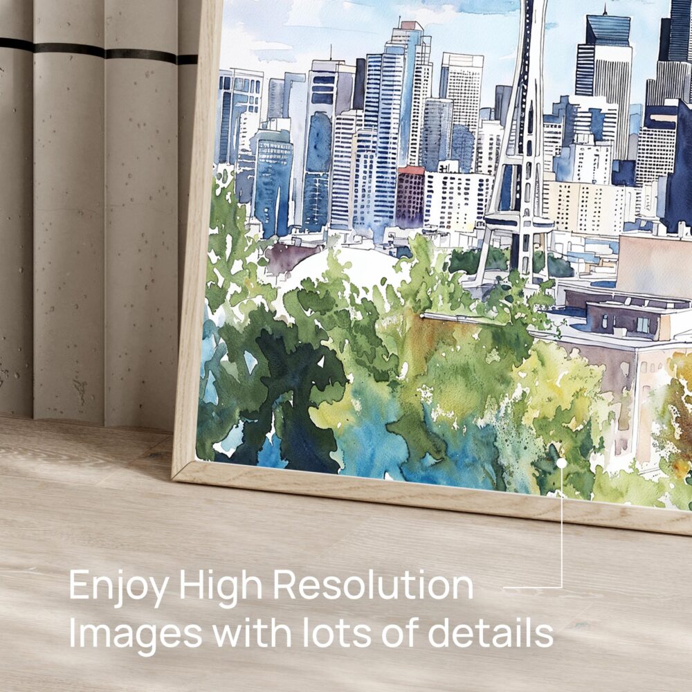 06 - Seattle Skyline with Mount Rainier Watercolor Art - Horizontal Art - Digital Download - Detail Zoom .jpg 06 - Seattle Skyline with Mount Rainier Watercolor Art - Horizontal Art - Digital Download - Detail Zoom .jpg