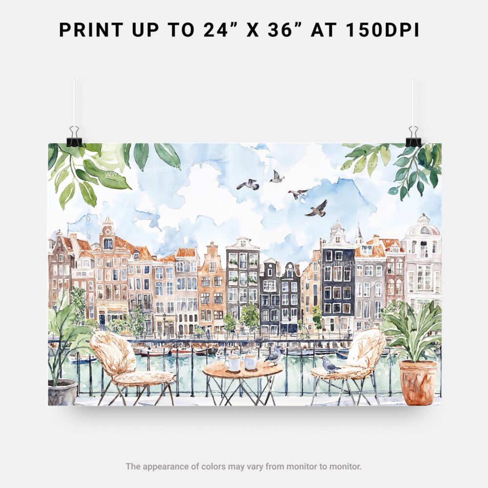 07 - A Morning in Amsterdam Watercolor Art - Horizontal Art - Digital Download - Print Size .jpg 07 - A Morning in Amsterdam Watercolor Art - Horizontal Art - Digital Download - Print Size .jpg