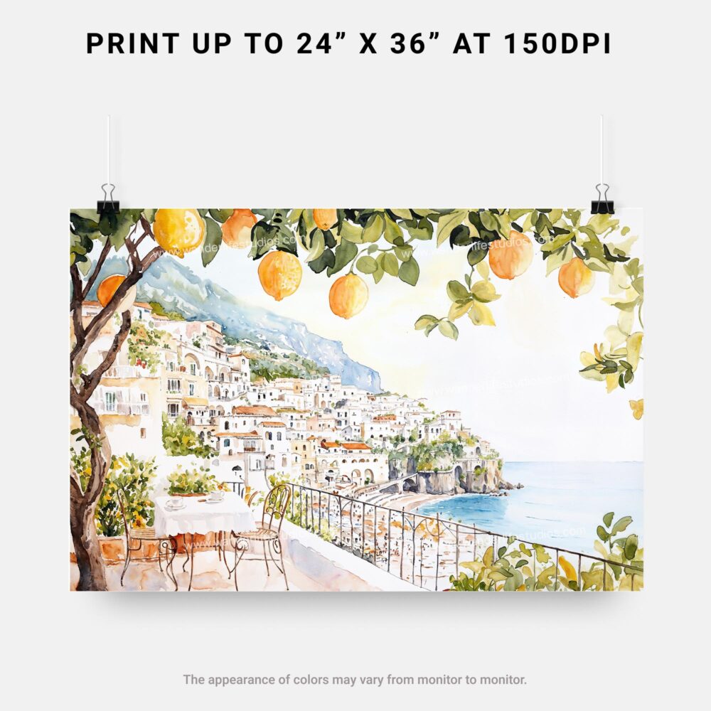 07 - Amalfi Coast with Lemon Trees Watercolor Art - Horizontal Art - Digital Download - Print Size .jpg 07 - Amalfi Coast with Lemon Trees Watercolor Art - Horizontal Art - Digital Download - Print Size .jpg