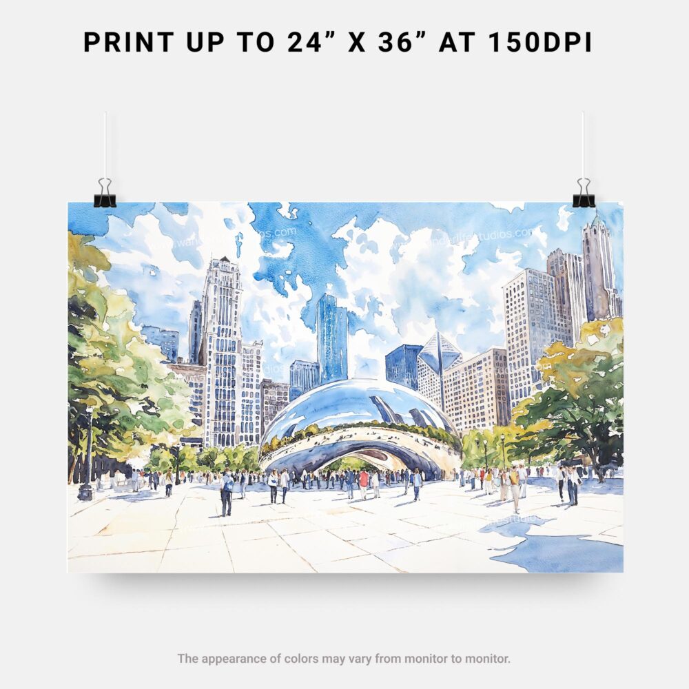 07 - Chicago Cloud Gate Watercolor Art - Horizontal Art - Digital Download - Print Size .jpg 07 - Chicago Cloud Gate Watercolor Art - Horizontal Art - Digital Download - Print Size .jpg