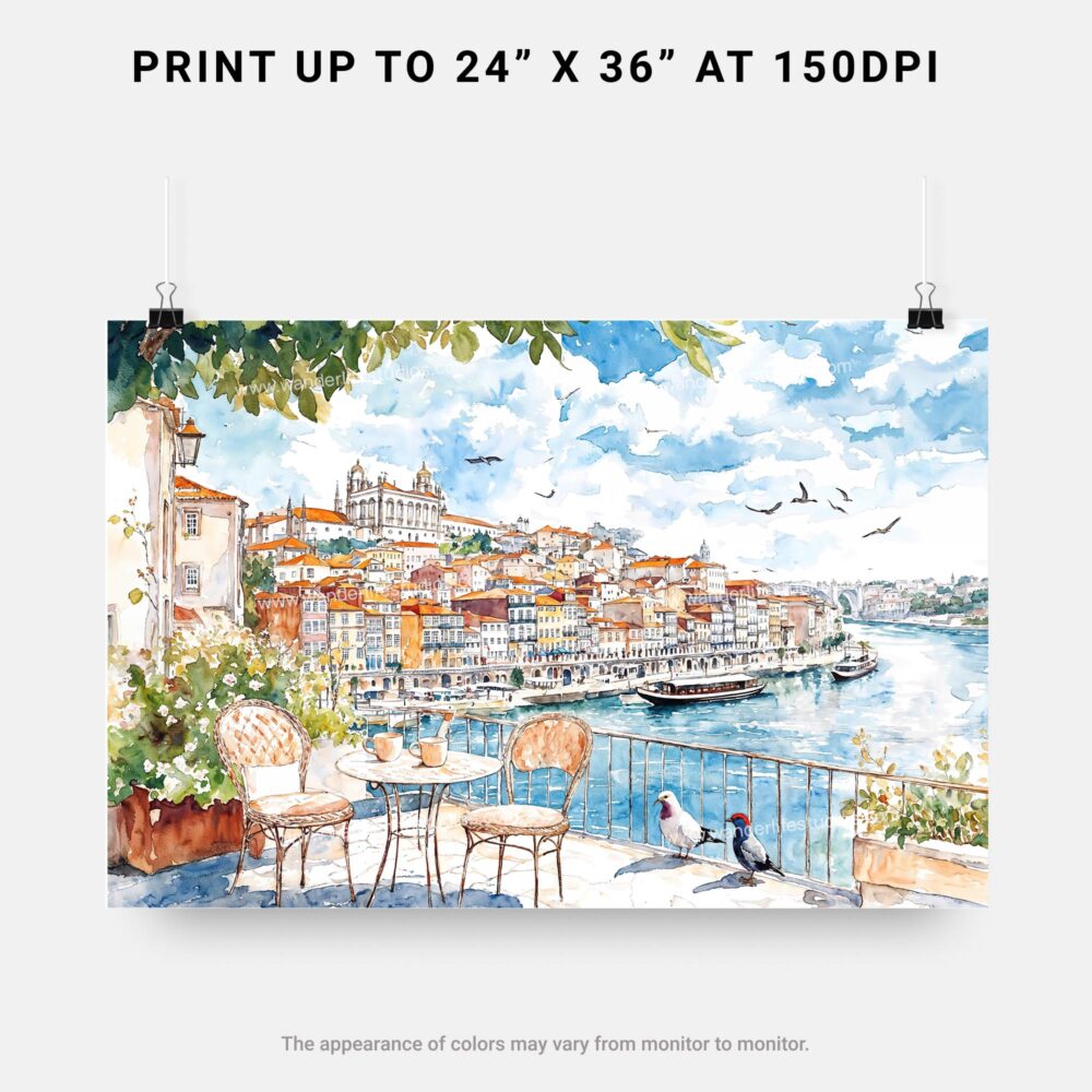 07 - Coffee in Porto Portugal Watercolor Art - Horizontal Art - Digital Download - Print Size .jpg 07 - Coffee in Porto Portugal Watercolor Art - Horizontal Art - Digital Download - Print Size .jpg