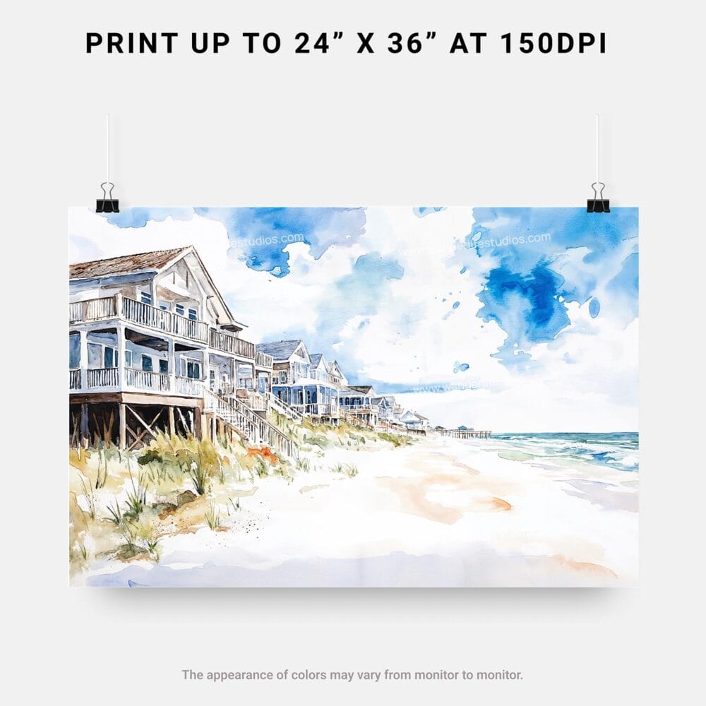 07 - Cottages at Outer Banks NC Watercolor - Horizontal Art - Digital Download - Print Size.jpg 07 - Cottages at Outer Banks NC Watercolor - Horizontal Art - Digital Download - Print Size.jpg