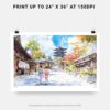 07 - Kyoto Japan Watercolor Art - Horizontal Art - Digital Download - Print Size .jpg