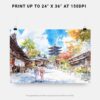 07 - Kyoto Japan Watercolor Art - Horizontal Art - Digital Download - Print Size .jpg