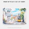 07 - Lisbon Tram 28 Watercolor Art - Horizontal Art - Digital Download - Print Size .jpg