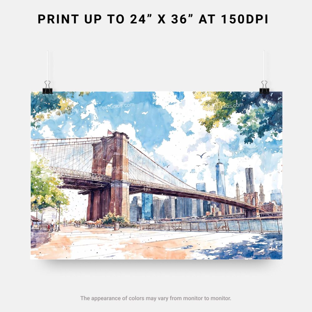 07 - NYC Brooklyn Bridge Watercolor Art - Horizontal Art - Digital Download - Print Size .jpg 07 - NYC Brooklyn Bridge Watercolor Art - Horizontal Art - Digital Download - Print Size .jpg