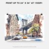 07 - NYC Manhattan Bridge Watercolor Art - Horizontal Art - Digital Download - Print Size .jpg