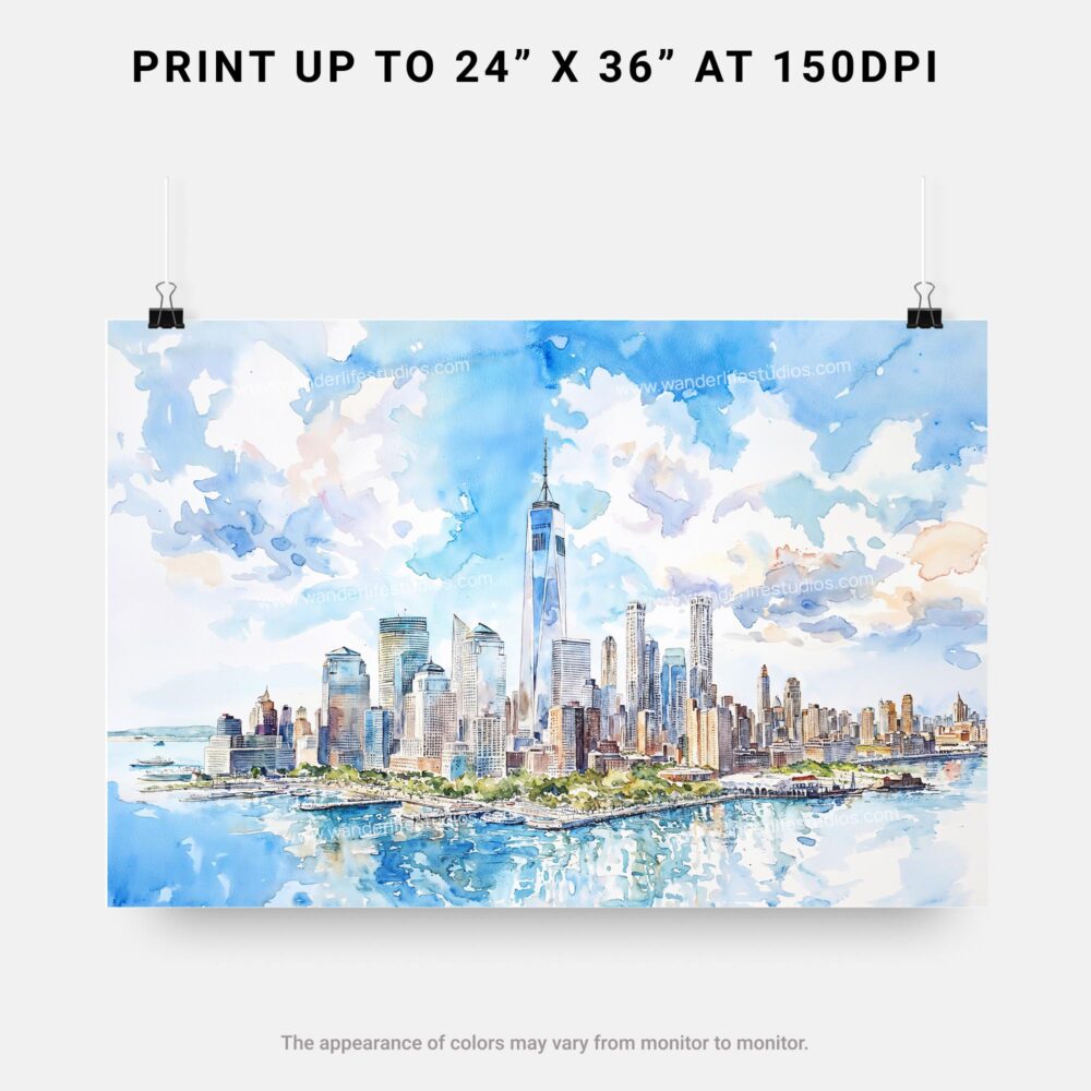 07 - New York City Skyline Watercolor Art - Horizontal Art - Digital Download - Print Size .jpg 07 - New York City Skyline Watercolor Art - Horizontal Art - Digital Download - Print Size .jpg