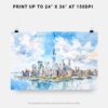 07 - New York City Skyline Watercolor Art - Horizontal Art - Digital Download - Print Size .jpg