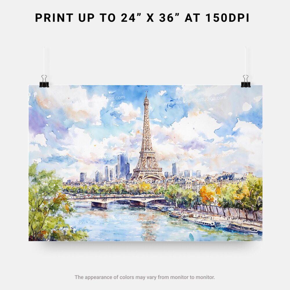 07 - Paris Eiffel Tower Watercolor Art - Horizontal Art - Digital Download - Print Size .jpg 07 - Paris Eiffel Tower Watercolor Art - Horizontal Art - Digital Download - Print Size .jpg