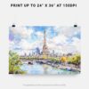 07 - Paris Eiffel Tower Watercolor Art - Horizontal Art - Digital Download - Print Size .jpg
