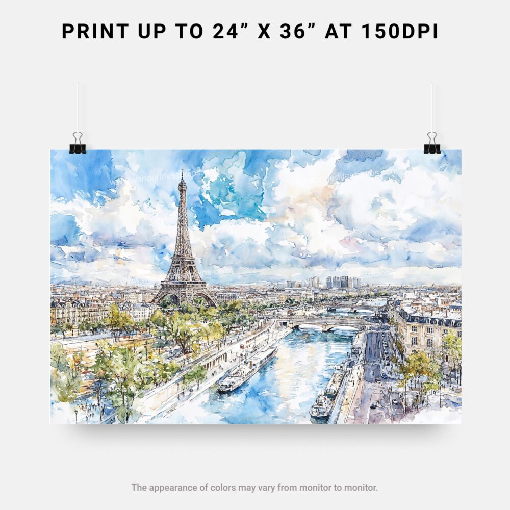 07 - Paris Skyline Watercolor Art - Horizontal Art - Digital Download - Print Size .jpg 07 - Paris Skyline Watercolor Art - Horizontal Art - Digital Download - Print Size .jpg